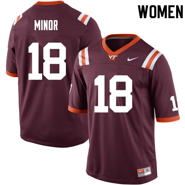Women #18 Raymon Minor Virginia Tech Hokies College Football Jerseys Sale-Maroon
